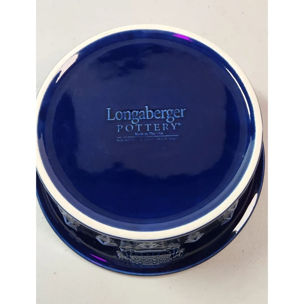 Longaberger Cobalt Blue American Eagle Stars 1.5Q Covered Casserole Dish '01 USA